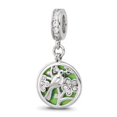 SS Reflections Rhod-plated CZ Enamel Bird/Flower 2-piece Dangle Bead
